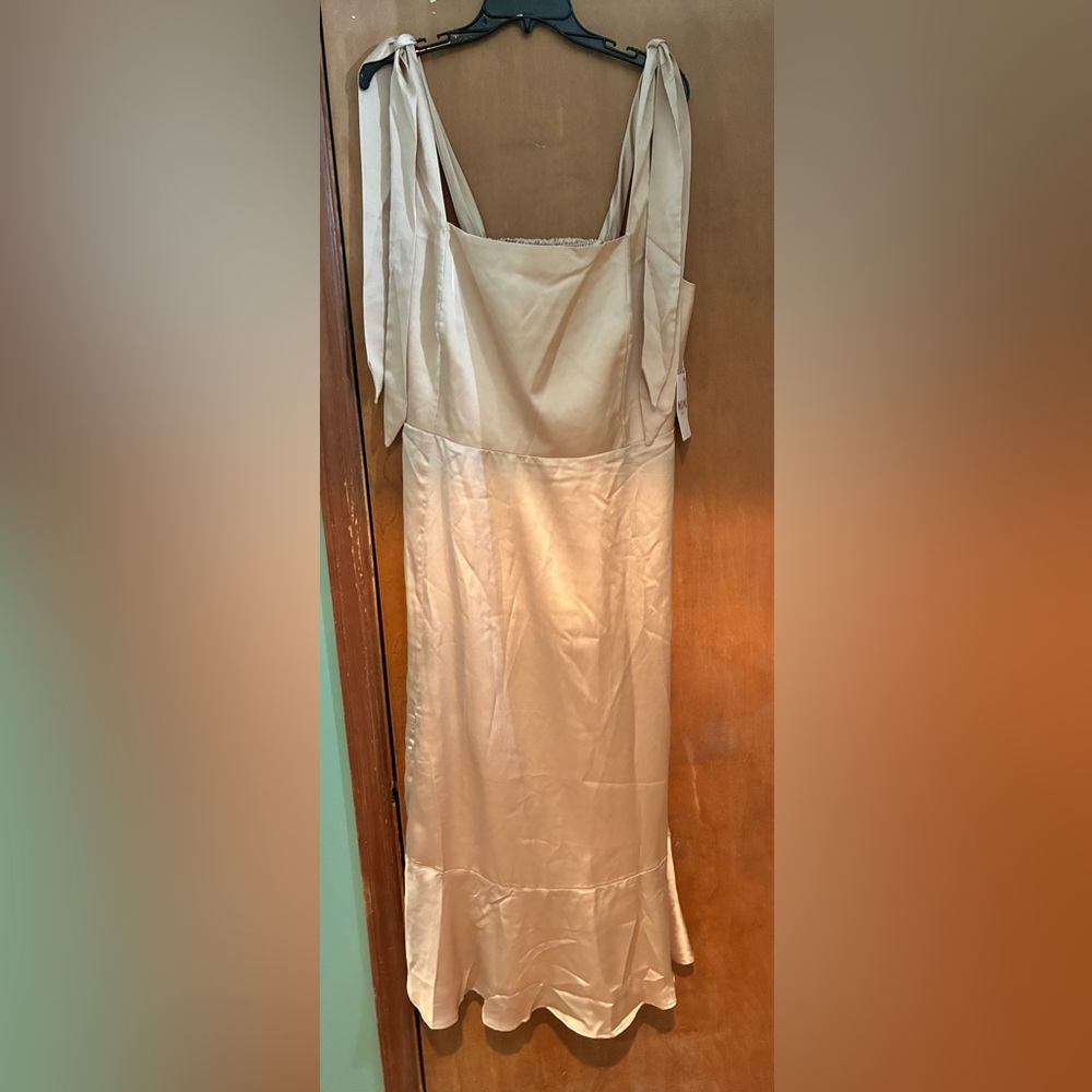 Show Me Your MuMu Champagne Claire Midi Satin Dress NWT